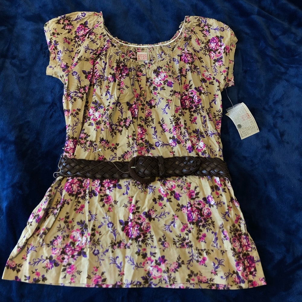 Floral Shirt with Brown Belt